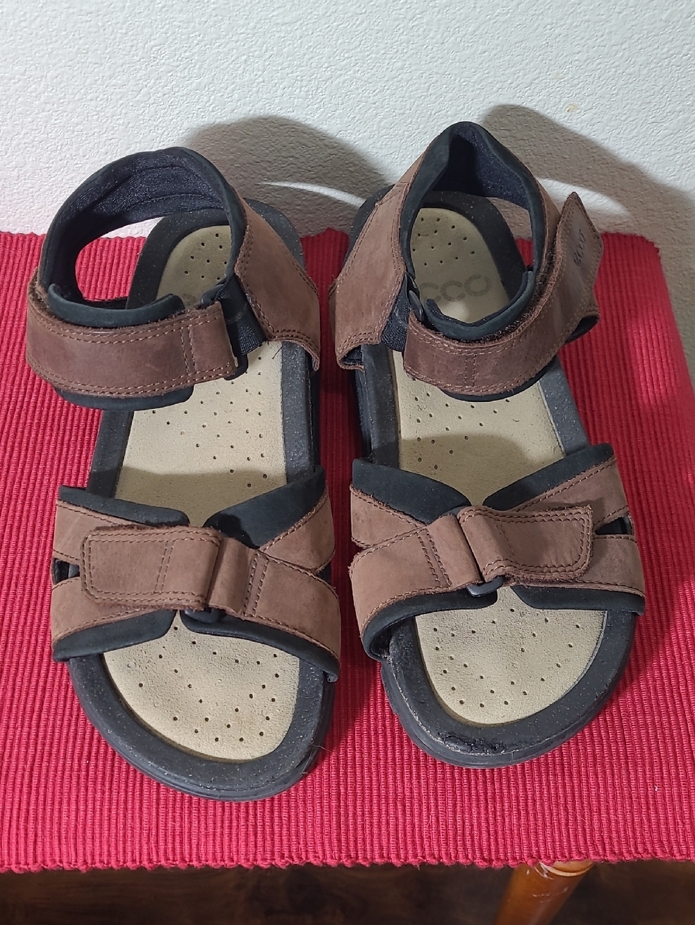Ecco Brown Leather Mens Adjustable Sport Sandals